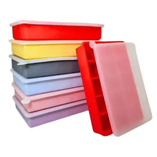 Forma de Gelo Luxo Silicone 19x12cm com Tampa 15 Cubos Livre de BPA Reutilizável Flexível Resistente