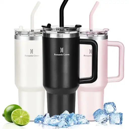 ROMANTIC CROWN Copo Térmico Inox Portátil 1200ml/1.2L Garrafa Térmica Inoxidável com Tampa e Canudo