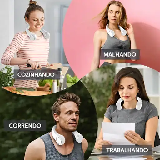 Ventilador de Pescoço Flexível USB Recarregável p/ Viagem, Treino, Camping e Refrigeração Rápida